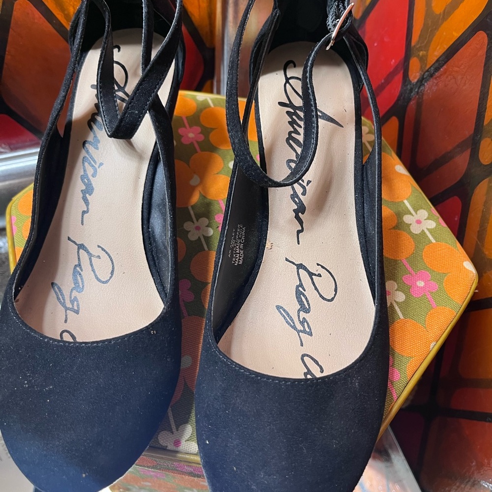 American Rag Black Wedges with Ankle Strap
